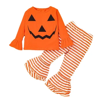 Kostium dla dziewczyn na Halloween, Dziecięcy t-shirt i spodnie na Halloween, Nowy Rozgorzał spodnie garnitur w paski z Dyni, Ubrania dla dziewczynek