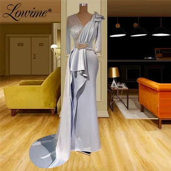 Lowime Jasno-Niebieskie Eleganckie Suknie Wieczorowe 2021 Wielkości Plus Vestido Longo Strój Syreny Z Arabskimi Kryształami Sukienki Na Studniówkę Vestidos