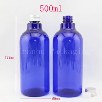Pokrywa aluminiowa butelka 500ML niebieska, okrągła, plastikowa butelka szamponu 500КК/żelu do mycia pakuje, pusty pojemnik kosmetyczny