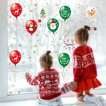Świąteczne, Balony, Naklejki Na Okna, Naklejki Świąteczne, Naklejki Na Okna, Wieczorowe, Ozdoby Samoprzylepne Naklejki PVC Na boże Narodzenie